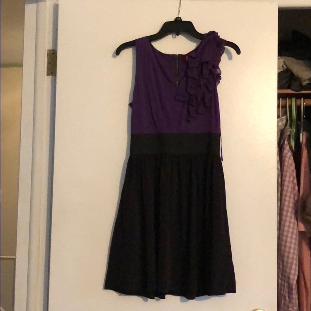 Purple and Black dress with a Ruffled Sleeve